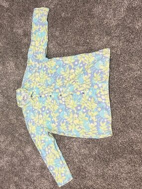 Lilly Pulitzer Men’s Large Button-Down Shirt - Light Blue & Yellow Aquatic Fish